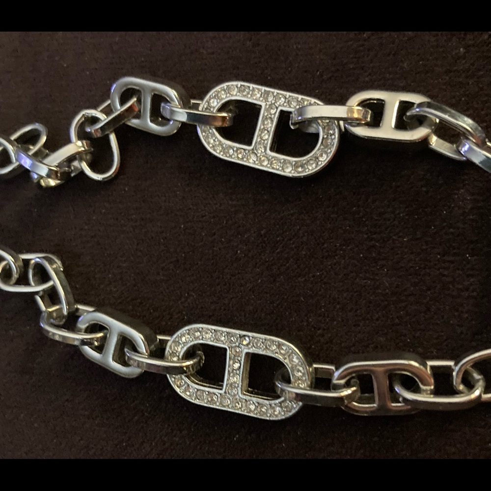 Ann Taylor Silver Tone Pave Crystal Chain Link Necklace - Picture 6 of 8